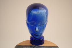 Mid century blue glass head / retro display / old glass head