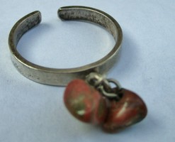 Special old open silver ring with amber