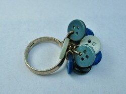 Very extra silver ring with blue buttons