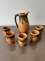 Glazed ceramic drink set, with 5 glasses, corn pattern