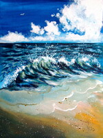 Waves on the beach - acrylic painting / hullámok a tengerparton . akril festmény