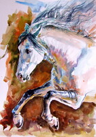 Running horse II - watercolor painting / futó ló II - akvarell festmény