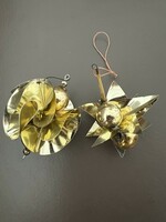 Two old gold glass and foil Christmas tree ornaments