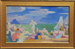 Medveczky Jenő (1902-1969): Balatoni strand jelenet