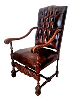 A718 antique chesterfield style leather armchair, throne chair
