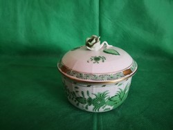 Herendi bonbonier, green pattern, flawless. painted with 3 decorations.