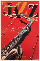Jazz fesztivál koncert zene szaxofon fúvós hangszer Párizs Vintage reklám plakát reprint