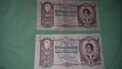 1932.10.01. antik forgalomban volt Magyar papír 50 pengő 2 db EGYBEN a képek szerint