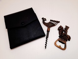 Industrial bronze corkscrew and bottle opener set