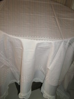 Beautiful pink damask tablecloth with lace on both edges