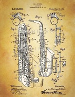 Prints of old saxophone stover 1915 patent drawings of classical instruments, classical music, jazz