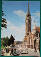 Budapest, Matthias Church with the statue of Saint Stephen, postmarked postcard. 1983