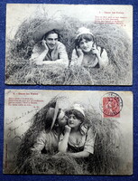 2 db Antik  fotó képeslap - udvarlás