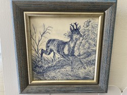 Zsolnay porcelain hunting scene historicizing deer roe tile wall picture pehm gábor wall decoration
