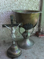 Antik XIX.sz.bronz szenteltvíztartó - keresztelő edény.