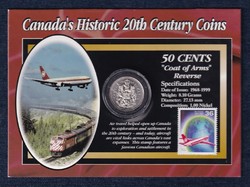 Canada 20th Century History Coat of Arms 50 cents 1996 + air canada stamp set (id48146)