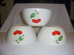 Three pieces of old granite large bowl with cherry or cherry pattern - together