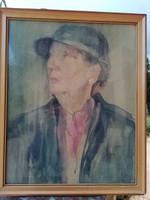 György Fürtös: watercolor budapest 1958 rare man with hat