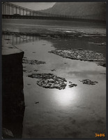 Larger size, photographic artwork by István Szendrő, ice movement on the Danube, in the background the Erzsé from Budapest