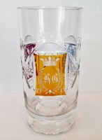 Antique monogrammed engraved crystal glass with colored panels 1915.