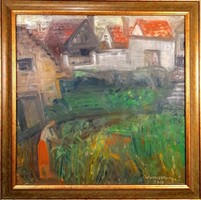 István Ilosvai Varga: dudvás udvar, 1939 c. Szentendre landscape, oil canvas painting - 51466
