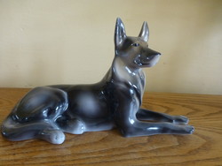 Hollóházi porcelán németjuhász kutya gyönyörű mázzal
