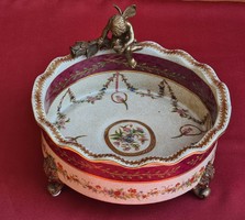 Wong lee cracked glazed porcelain centerpiece, serving plate, bowl, fruit bowl with bronze angel applique