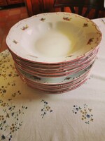 12 db virág mintás Zsolnay porcelán leveses, lapos tányér