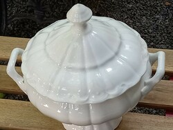 Antique tendril-patterned thick-walled porcelain cream soup, vegetable, ragout bowl (d: 22 cm)