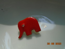 Modernist coral red enamel elephant brooch with cut glass eyes