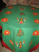 Beautiful antique fun colored hand embroidered and crocheted huge Christmas runner