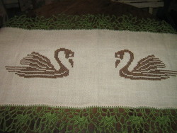 Beautiful hand crocheted lace embroidered swan woven tablecloth runner