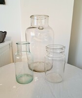 3 pieces of beautiful old canning, dunst, jam jars, two blown, one sealed huta