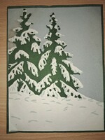 Valér Ferenczy: snowy pines. Color linocuts of the modern Hungarian Hungarian picture library