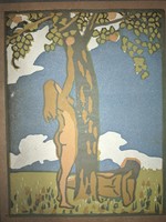 Frigyes Borszéky: the tree of knowledge, colorful linocut is the modern Hungarian Hungarian picture gallery