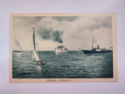 Old postcard 1930 Balaton steamboats sailing ships