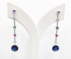 Dangling silver earrings with colorful stones