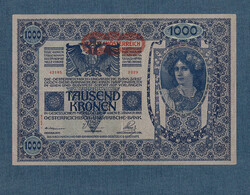 1000 Korona 1902 II. Kiadás Deutschösterreich bélyegzéssel hátoldal Ornament