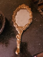 Carved gilded wooden hand mirror
