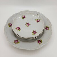 Zsolnay rose cake set, with 4 small plates