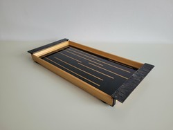 Retro large size 47.5 cm black glass plate with gold stripes mid century industrial art tray with gold stripes