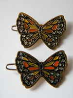Retro compartment enamel, fire enamel butterfly hair clip 2 pcs
