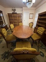 Neobaroque renovated solid walnut table with 6 chairs