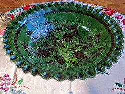 Gigantic-sized hand-rolled majolica bowl from Hódmezővásárhely offering wall bowl in the center of the table