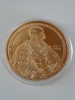 Ferenc József koronázási emlékérem 1892 , utánveret 24 karátos arannyozott UNC tükörveret