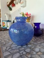 Retro blue rare shape sphere vase cracked beautiful veil glass veil Carcagi berek bath glass