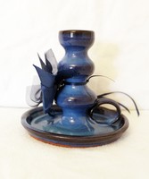 Blue glazed ceramic walking candle holder