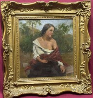 Ismeretlen szignóval, női félakt olaj festmény