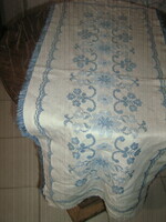 Beautiful vintage blue flower pattern woven tablecloth runner