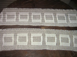Pair of cute crocheted antique stained glass curtains or shelves